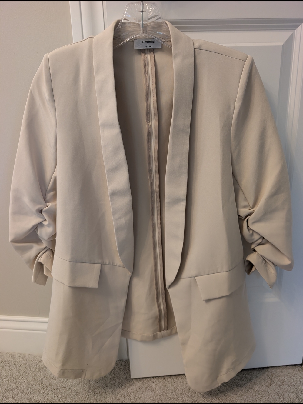 Workshop Republic Clothing Cream Open-Front Blazer with Rolled Sleeves